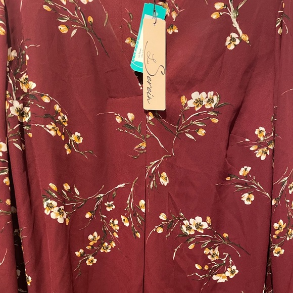 NWT Les Serein Maroon Floral Blouse - Picture 2 of 5